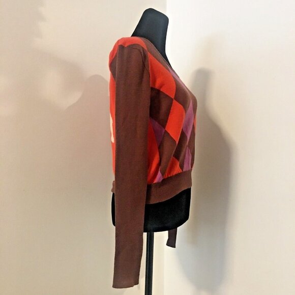 TWINKLE BY WENLAN Brown/Purple/Red Cropped Argyle Wool French Bulldog Sweater SM - Picture 4 of 8